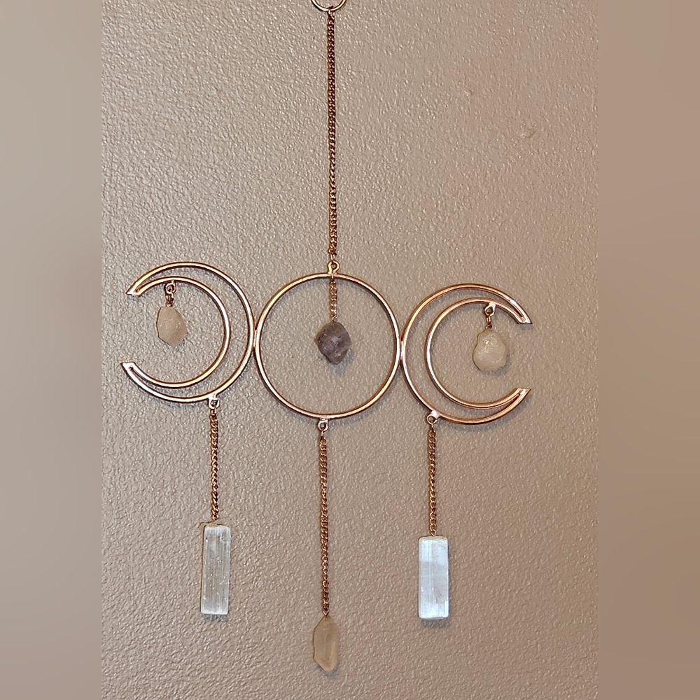 Crescent Moon Crystal Wall Hanging with Amethust Selenite Quartz - Picture 3 of 3